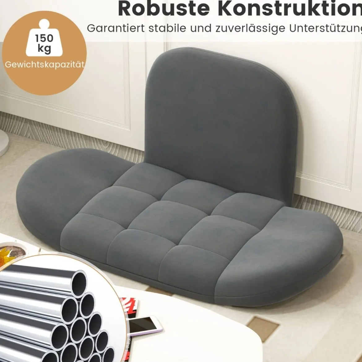 Bodenstuhl mit Verstellbarer Rückenlehne & Armlehnen Bondensofa klappbar Bodensessel Grau