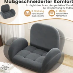 Bodenstuhl mit Verstellbarer Rückenlehne & Armlehnen Bondensofa klappbar Bodensessel Grau