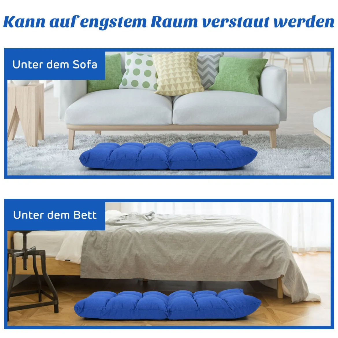 Bodenstuhl mit verstellbarer Lehne Bodensessel aus Schaumstoff Bodensitz 106,5 x 55,5 x 10 cm Blau