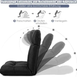 Bodenstuhl Tatami Schlafsessel Bodensessel Relaxsessel Sofastuhl Liegenfunktion Schwarz