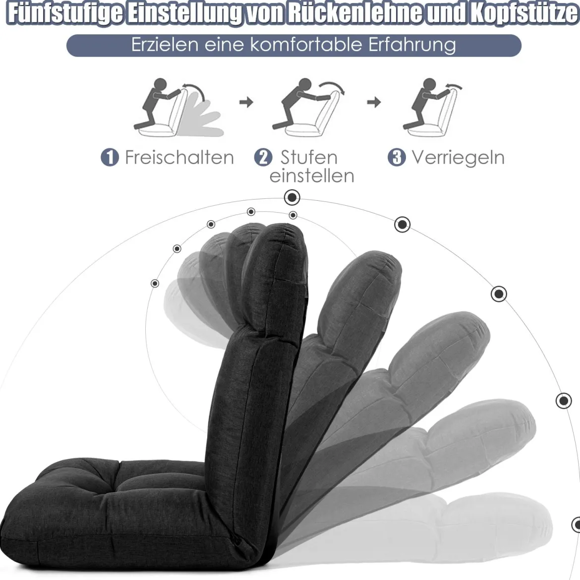 Bodenstuhl Tatami Schlafsessel Bodensessel Relaxsessel Sofastuhl Liegenfunktion Schwarz