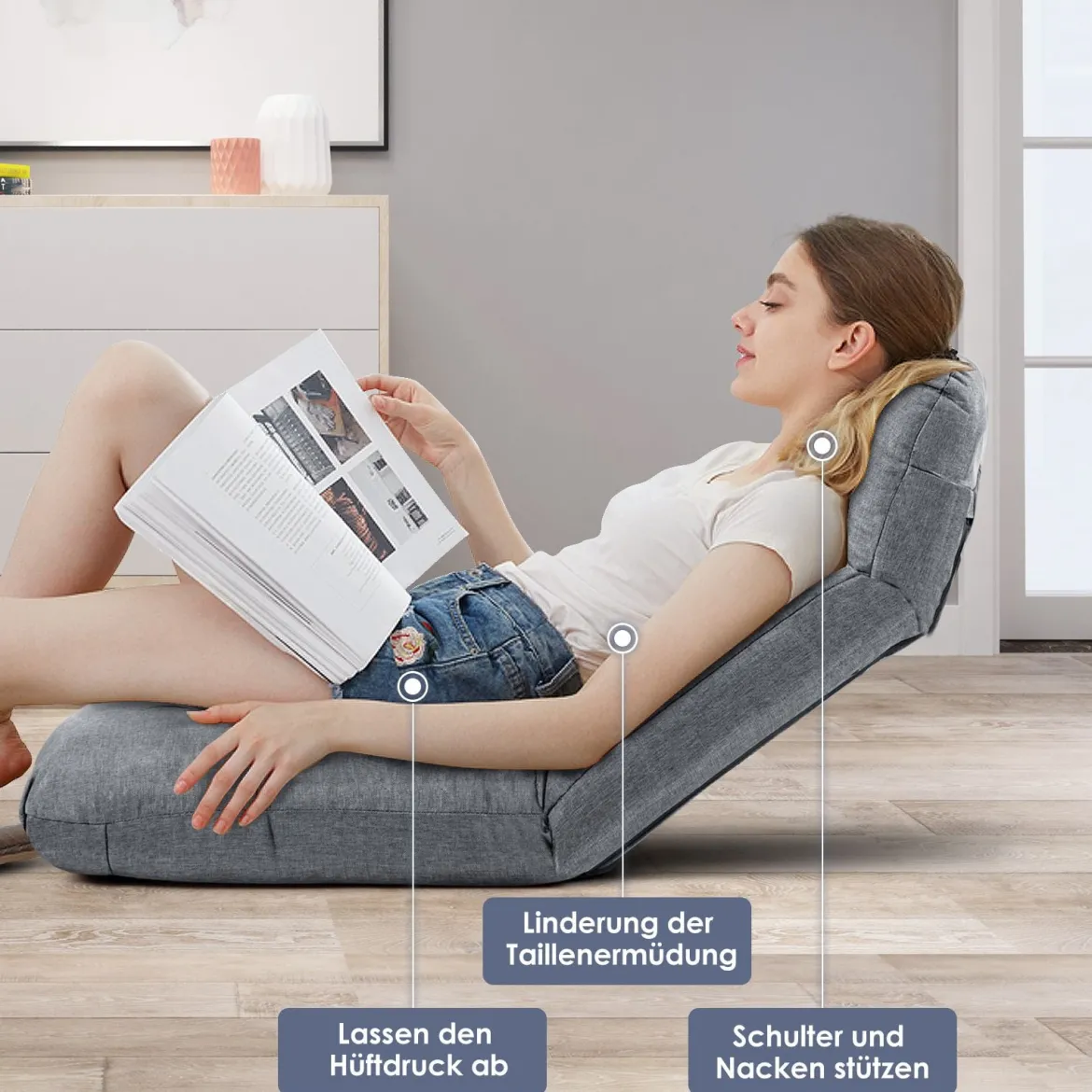 Bodenstuhl Tatami Schlafsessel Bodensessel Relaxsessel Sofastuhl Liegenfunktion Grau