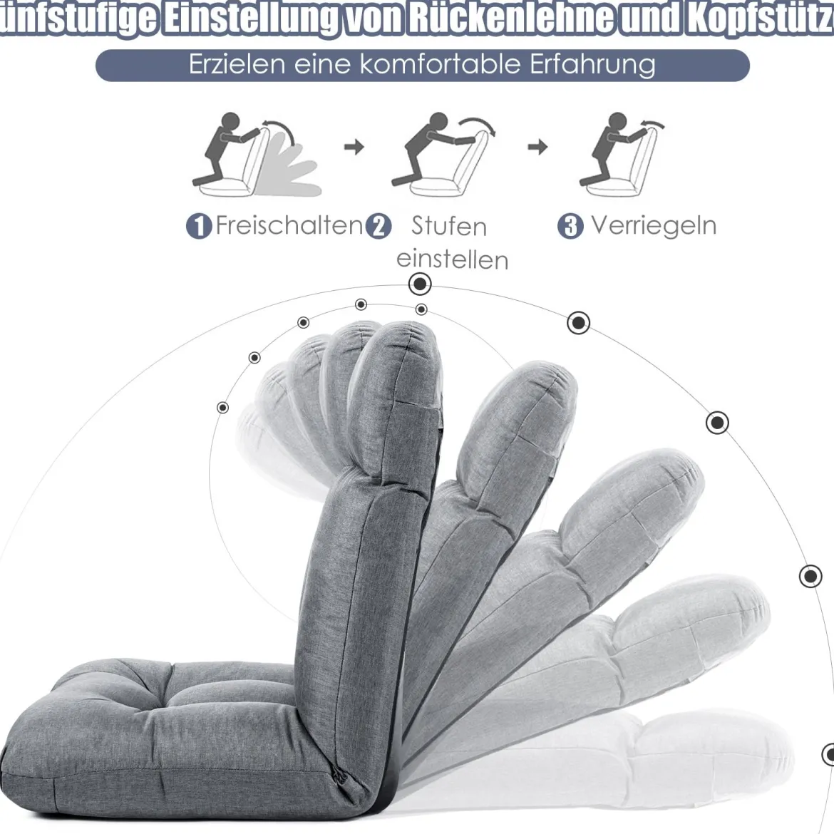 Bodenstuhl Tatami Schlafsessel Bodensessel Relaxsessel Sofastuhl Liegenfunktion Grau