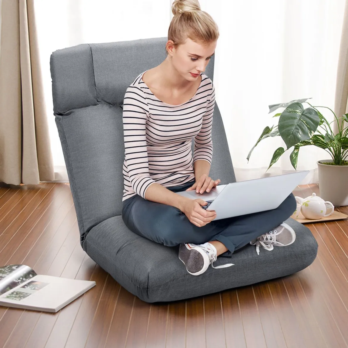 Bodenstuhl Tatami Schlafsessel Bodensessel Relaxsessel Sofastuhl Liegenfunktion Grau