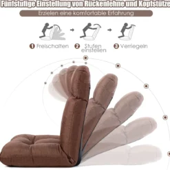 Bodenstuhl Tatami Schlafsessel Bodensessel Relaxsessel Sofastuhl Liegenfunktion Braun