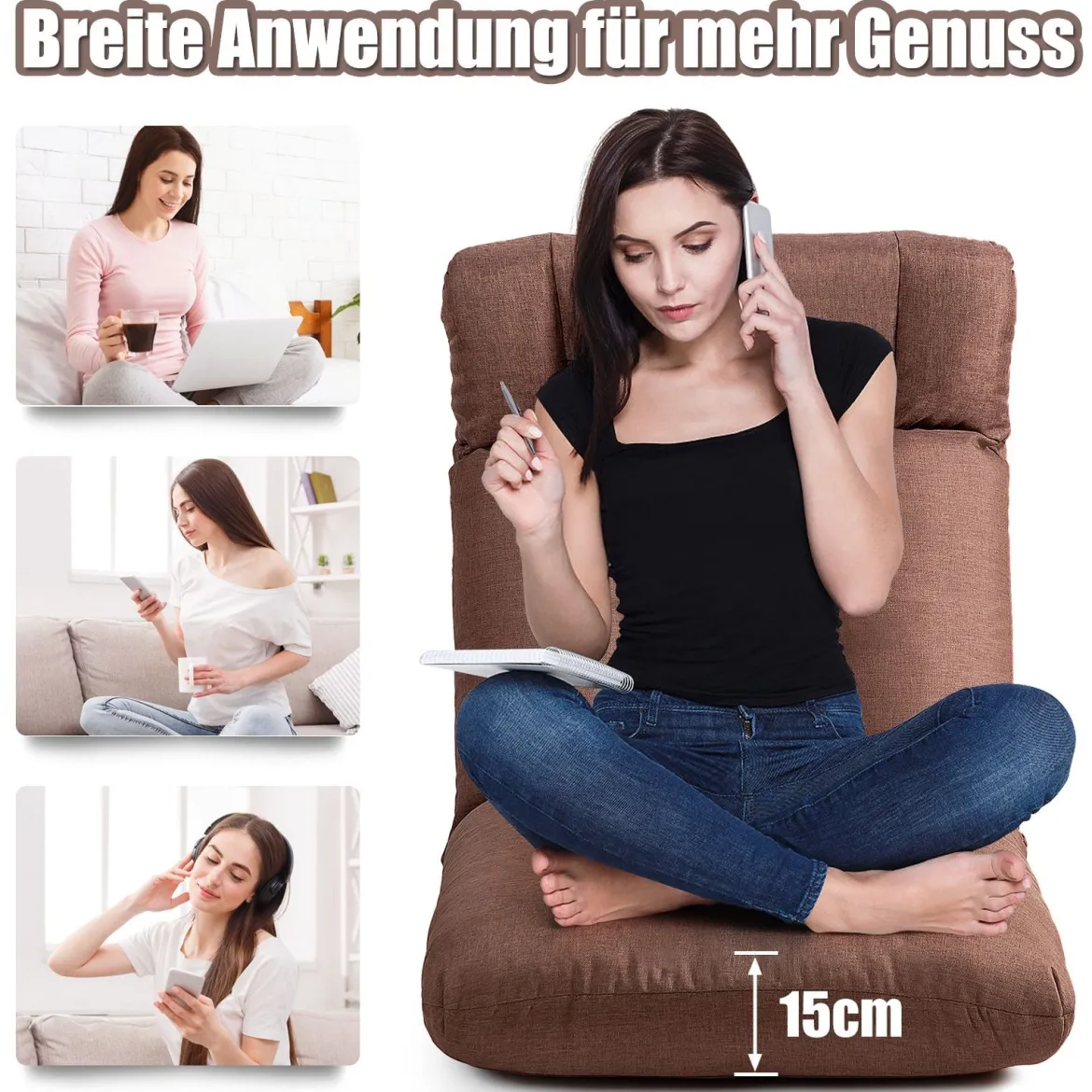 Bodenstuhl Tatami Schlafsessel Bodensessel Relaxsessel Sofastuhl Liegenfunktion Braun