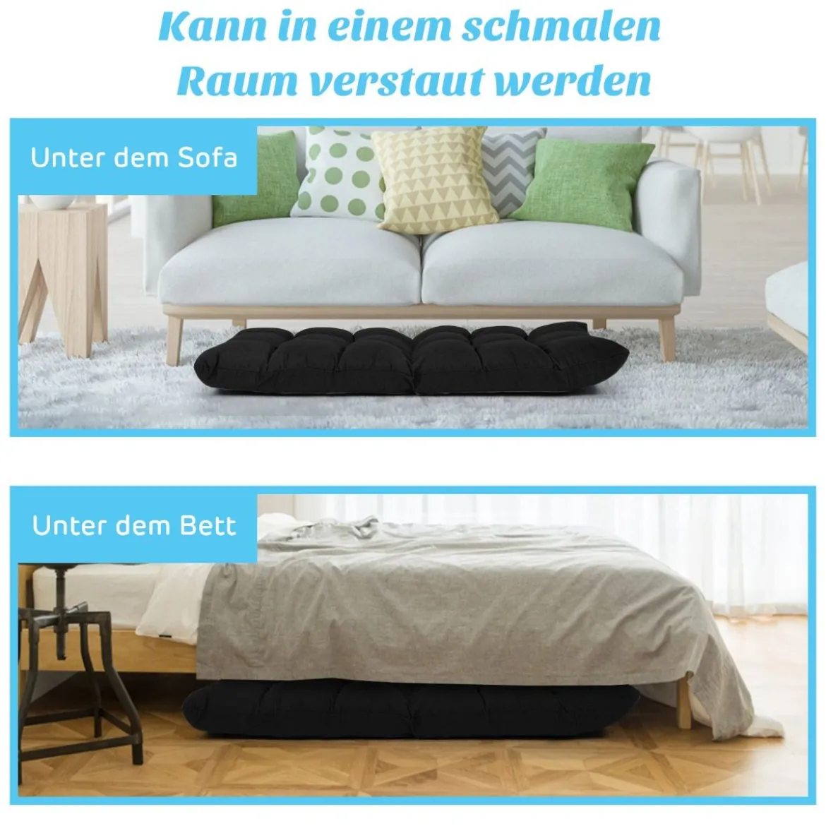 Bodenstuhl verstellbar Bodensessel gepolstert Bodenkissen mit Rückenlehne Rabenschwarz