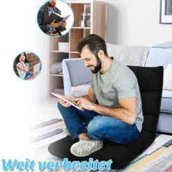 Bodenstuhl verstellbar Bodensessel gepolstert Bodenkissen mit Rückenlehne Rabenschwarz