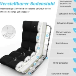 Bodenstuhl verstellbar Bodensessel gepolstert Bodenkissen mit Rückenlehne Rabenschwarz