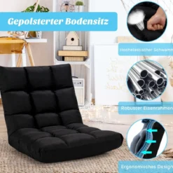 Bodenstuhl verstellbar Bodensessel gepolstert Bodenkissen mit Rückenlehne Rabenschwarz