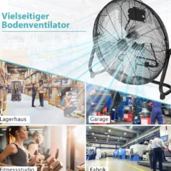 Bodenventilator φ51cm Windmaschine 160W mit 3 Geschwindigkeitsstufen Boden Ventilator im Chrom Design 145° einstellbarer Neigungswinkel