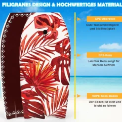 Bodyboard Schwimmbrett Schwimmboard leichtes Surfbrett 93 x 47 x 5,5 cm Rot