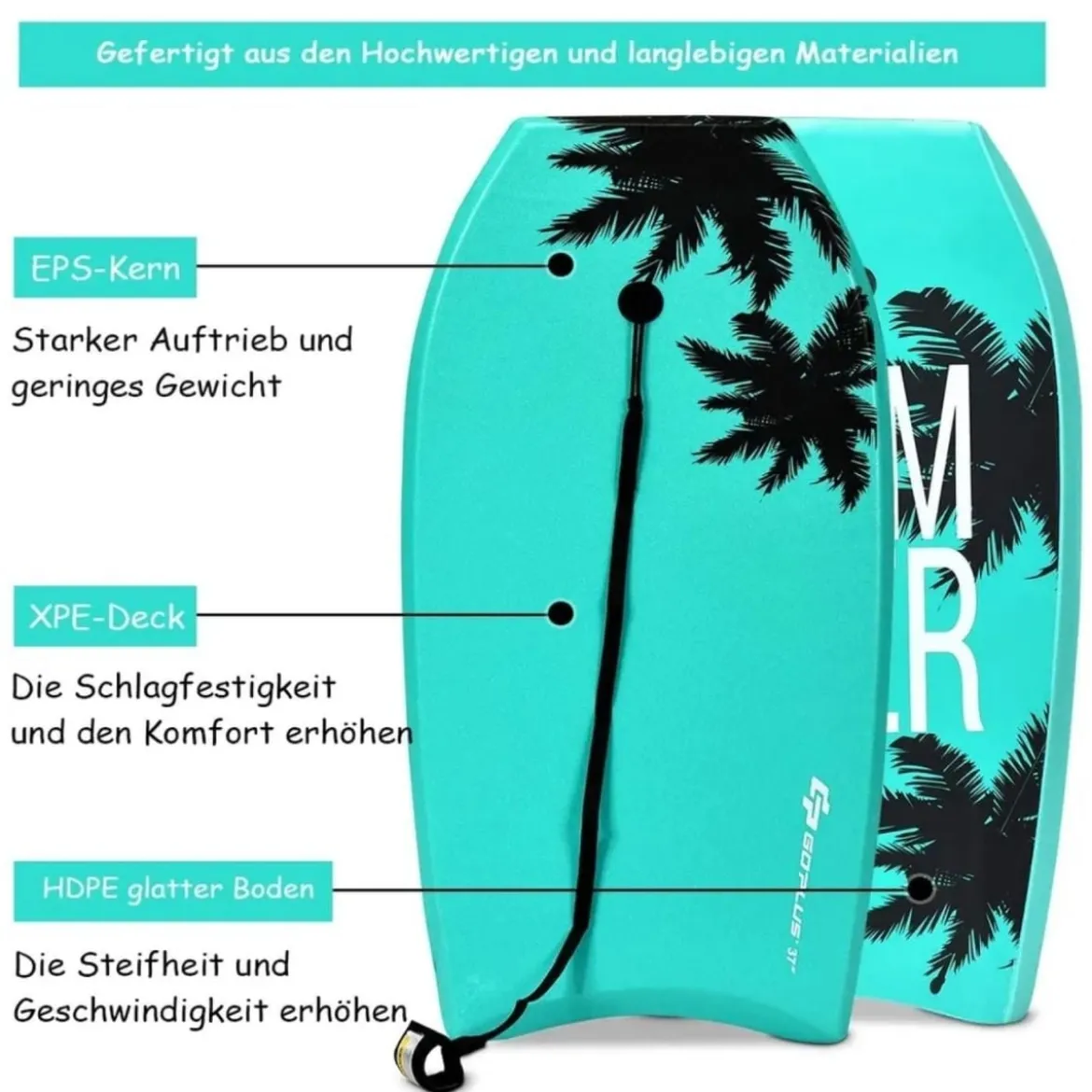 Bodyboard Schwimmbrett Schwimmboard Surfbrett Kinder 83 x 47 x 5,5 cm Grün