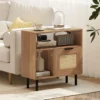 Boho Rattan Nachttisch Akzent-Beistelltisch mit Ablagefach Schrank & Metallbeinen Rustikaler Nachttisch Natur