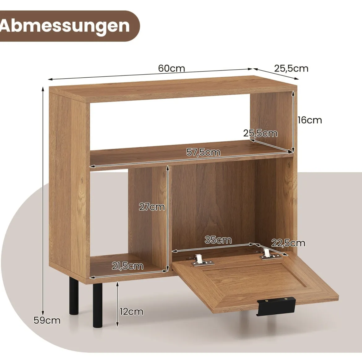 Boho Rattan Nachttisch Akzent-Beistelltisch mit Ablagefach Schrank & Metallbeinen Rustikaler Nachttisch Natur