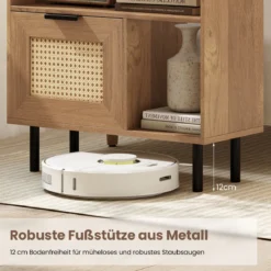 Boho Rattan Nachttisch Akzent-Beistelltisch mit Ablagefach Schrank & Metallbeinen Rustikaler Nachttisch Natur