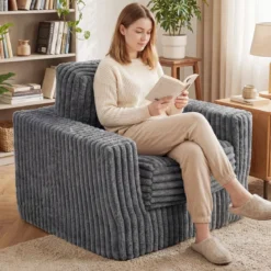 Boneless Einzelsofa aus Cord & Schaumstoff Einzelsessel mit Abnehmbarem Bezug & Rutschfester Unterseite