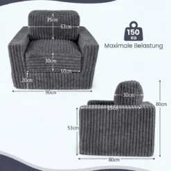 Boneless Einzelsofa aus Cord & Schaumstoff Einzelsessel mit Abnehmbarem Bezug & Rutschfester Unterseite