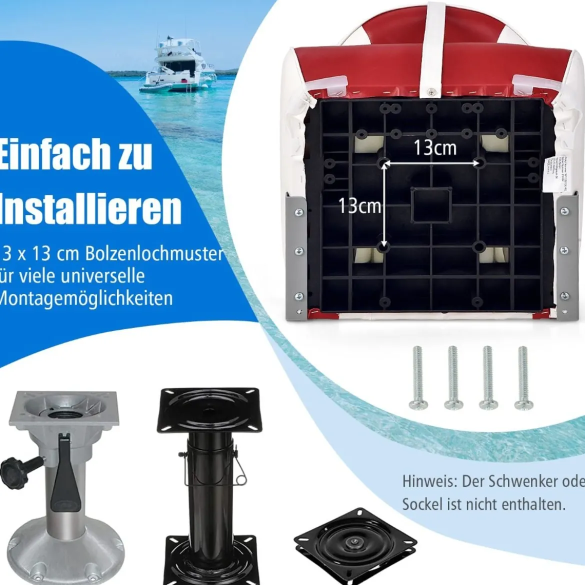 Bootssitz klappbarer Angelsitz mit Niedriger Rückenlehne Schwammpolsterung Rot