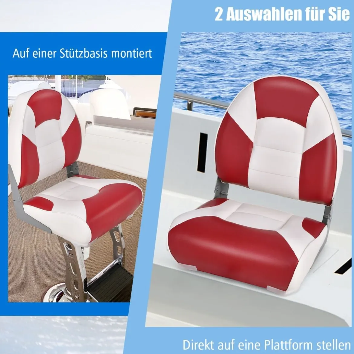 Bootssitz klappbarer Angelsitz mit Niedriger Rückenlehne Schwammpolsterung Rot