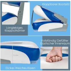 Bootsstuhl 2er Set Klappbarer Sitz 50 x 42 x 52 cm Blau+ Weiß