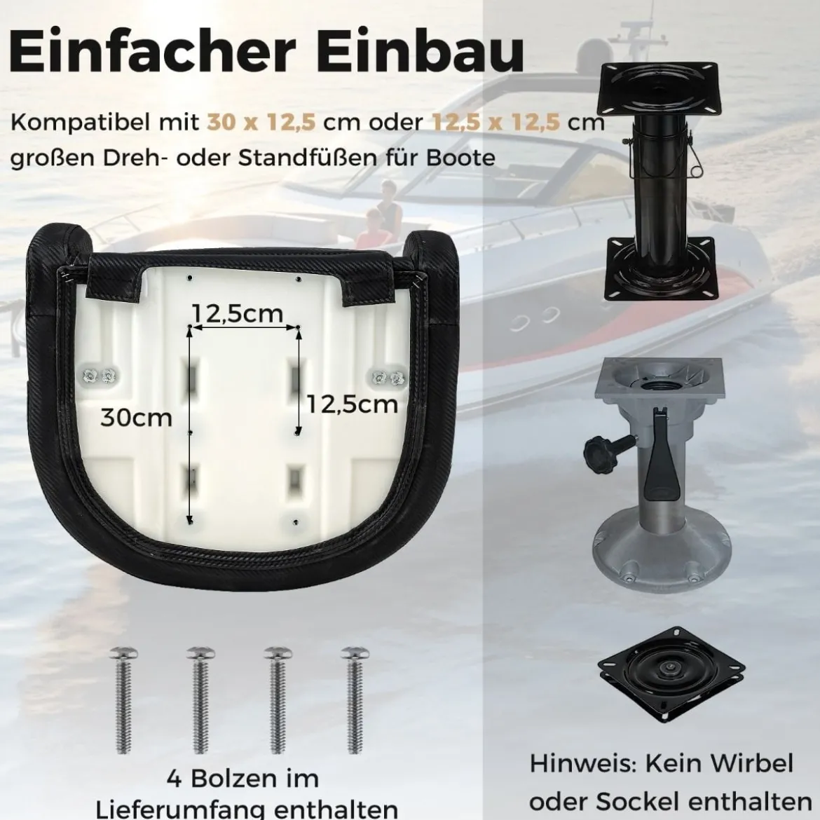 Bootsstuhl mit Hochklappbarer Nackenrolle & Wasserfestem PVC-Lederbezug Steuerstuhl