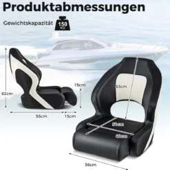 Bootsstuhl mit Hochklappbarer Nackenrolle & Wasserfestem PVC-Lederbezug Steuerstuhl