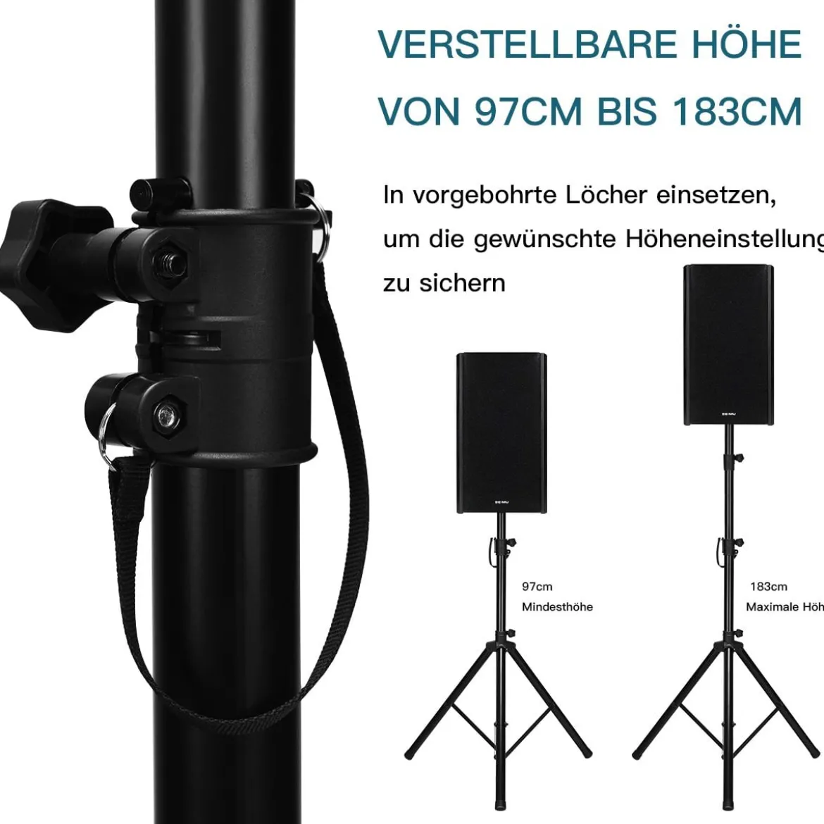 Boxenständer 97 - 183 cm Höhenverstellbarer Lautsprecherständer Schwarz