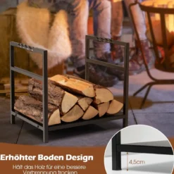 Brennholzregal Kaminholzregal Metall Feuerholzregal Holzscheitregal mit Sockel & Griffen