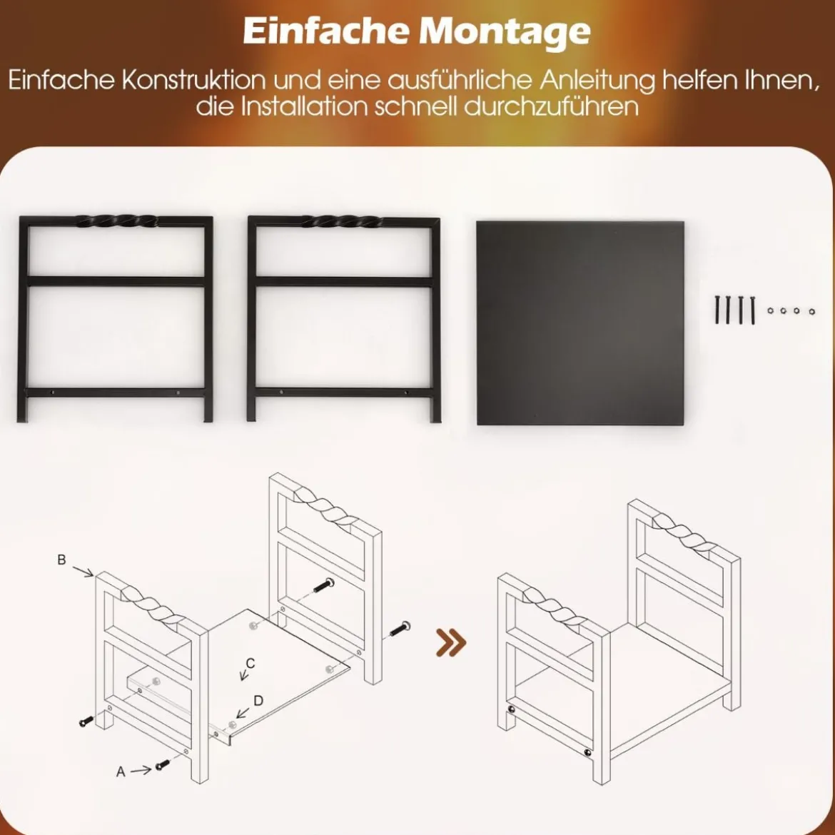 Brennholzregal Kaminholzregal Metall Feuerholzregal Holzscheitregal mit Sockel & Griffen