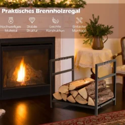 Brennholzregal Kaminholzregal Metall Feuerholzregal Holzscheitregal mit Sockel & Griffen