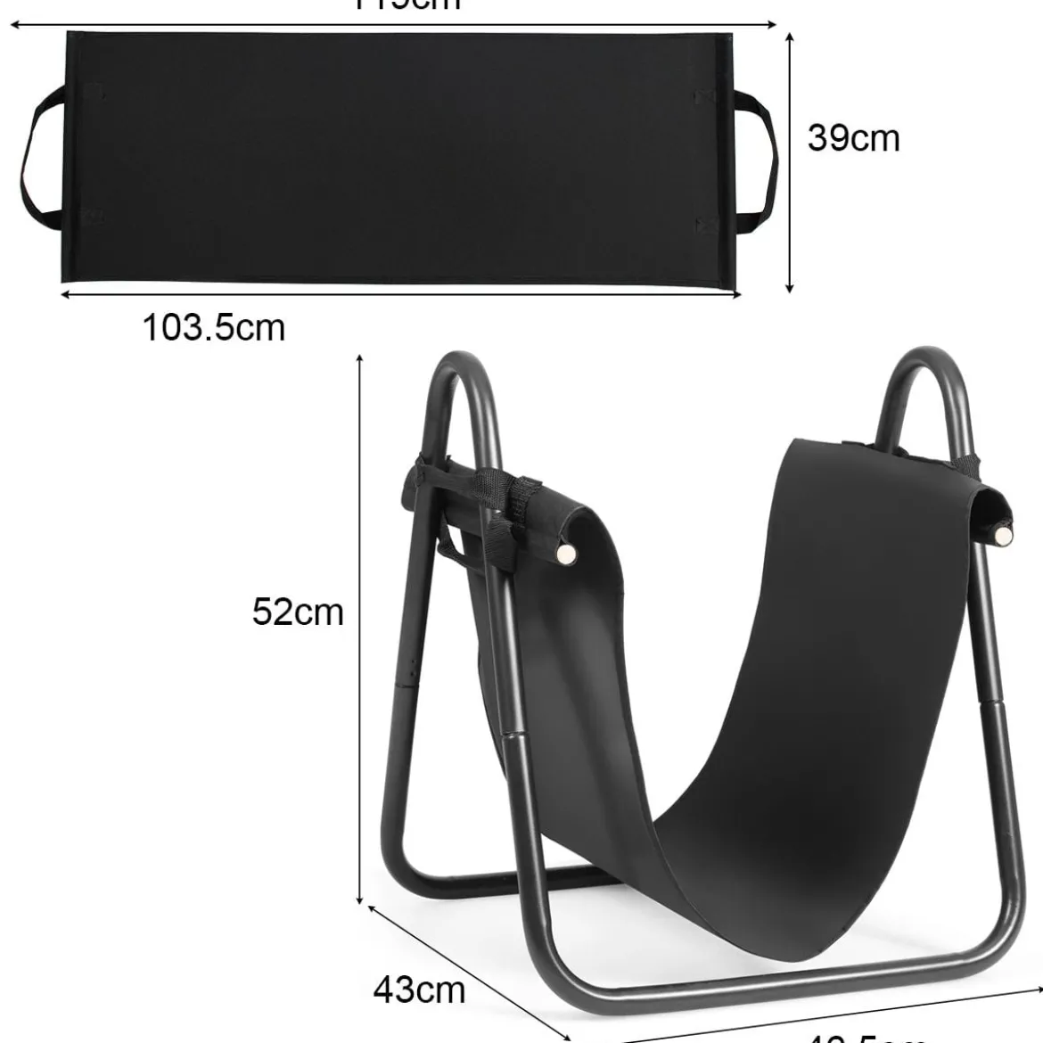 Brennholzregal mit Segeltuch-Tragetasche Kaminholzhalter mit Robustem Metallrahmen Schwarz