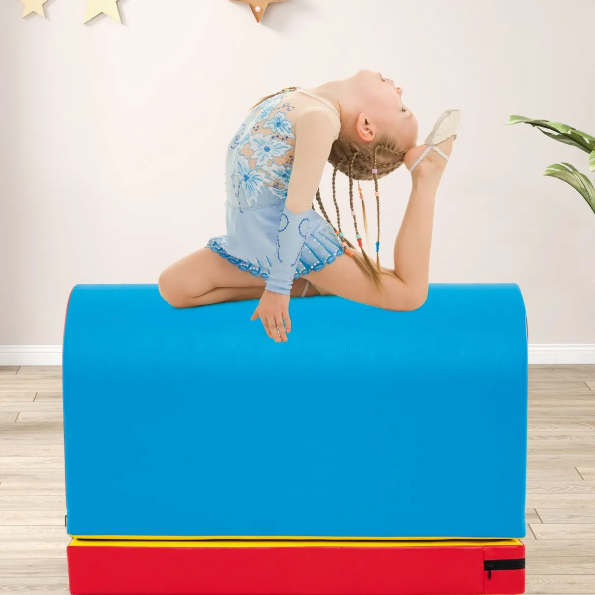 Briefkasten-Turnmatte Gymnastik-Sprungkasten mit abnehmbarem Mattenauflage Blau + Rot