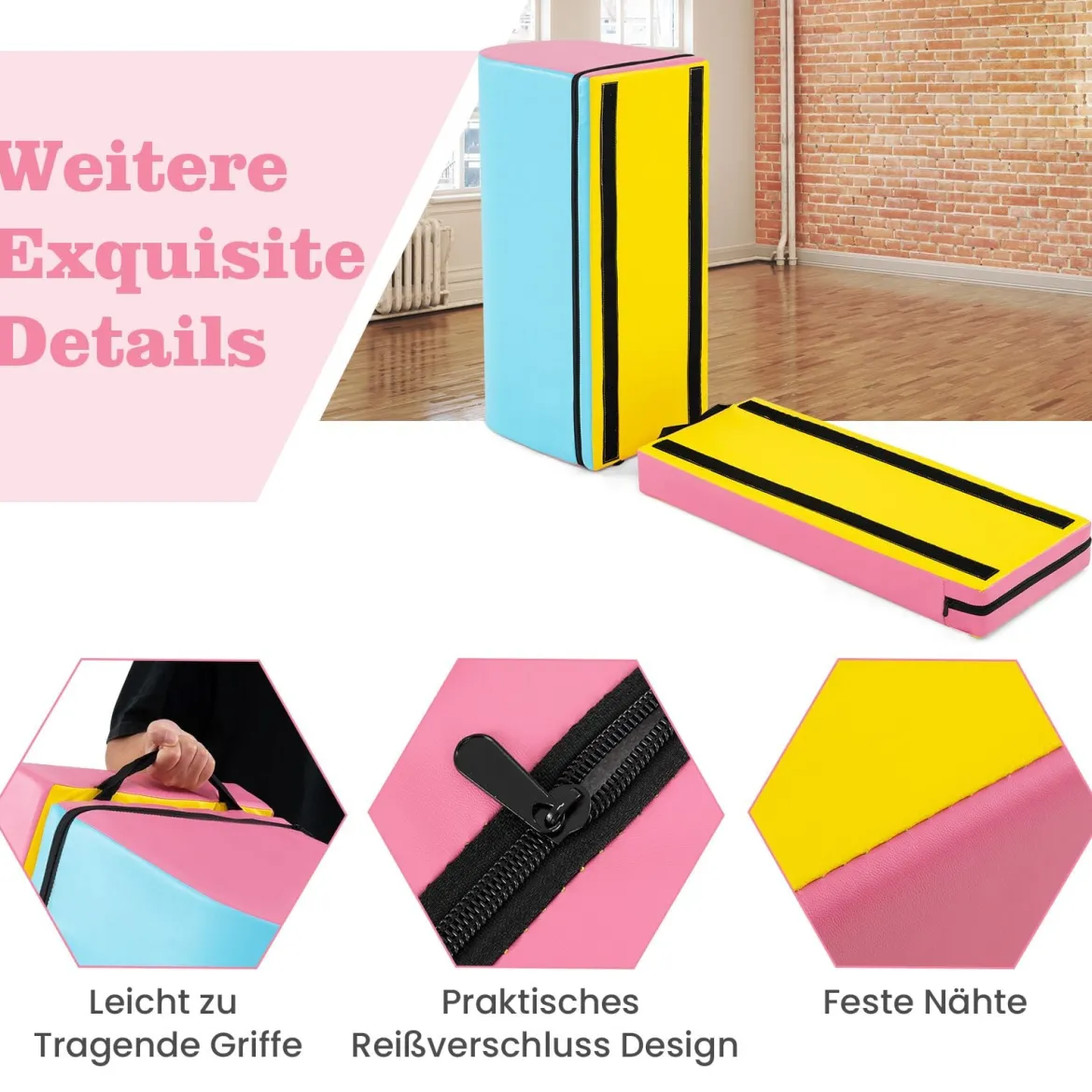 Briefkasten-Turnmatte Gymnastik-Sprungkasten mit abnehmbarem Mattenauflage Tragegriff Kunstleder Bunt