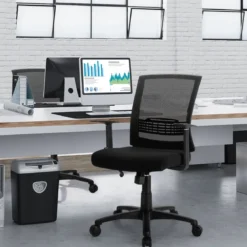 Bürodrehstuhl Ergonomischer Bürostuhl mit Lendenwirbelstütze 71 x 71 x 91-101 cm Schwarz