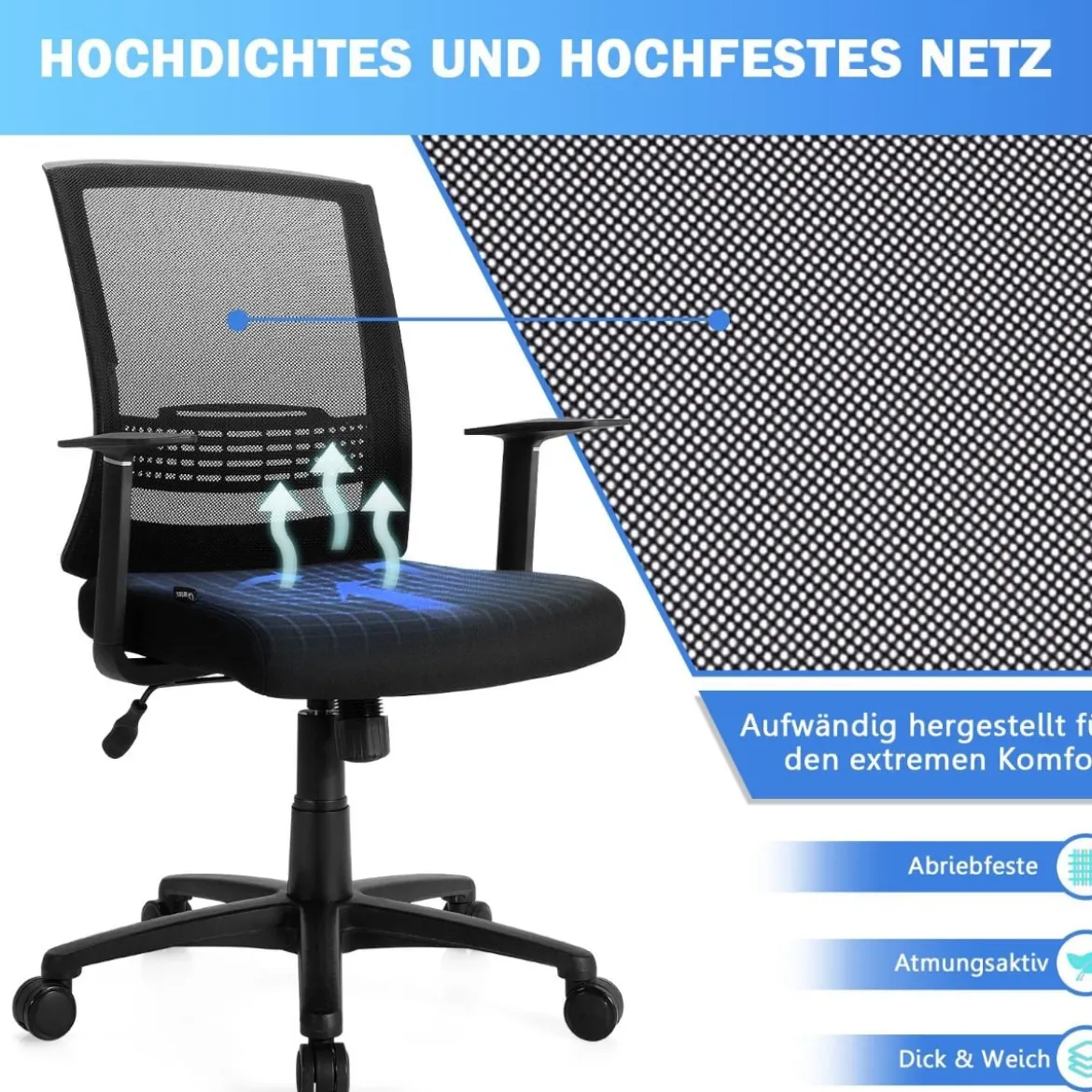 Bürodrehstuhl Ergonomischer Bürostuhl mit Lendenwirbelstütze 71 x 71 x 91-101 cm Schwarz
