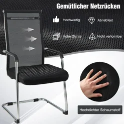 Büro-Gästestühle im 2er-Set Konferenzstuhl für Besprechungsräume mit Metall-Kufenfuß 55 x 64 x 108 cm Schwarz
