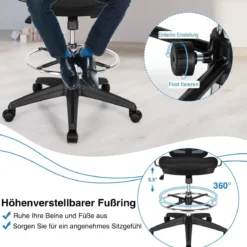 Bürostuhl Drehstuhl mit Rollen Höhenverstellbarer Stuhl mit ußstütze 67 x 67 x 105 - 125,5 cm Schwarz