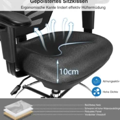Bürostuhl Drehstuhl mit Rollen Höhenverstellbarer Stuhl mit ußstütze 67 x 67 x 105 - 125,5 cm Schwarz
