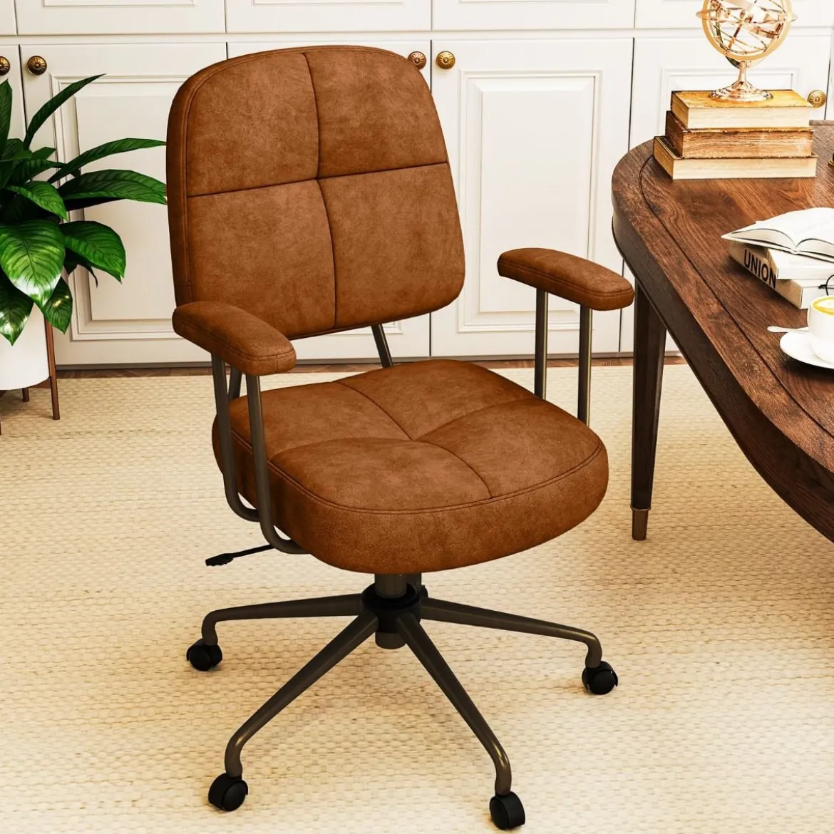 Bürostuhl ergonomischer Drehstuhl mit Armlehnen & Rollen Computerstuhl gepolstert höhenverstellbar