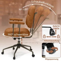 Bürostuhl ergonomischer Drehstuhl mit Armlehnen & Rollen Computerstuhl gepolstert höhenverstellbar