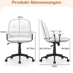 Bürostuhl ergonomischKunstleder Schreibtischstuhl mit gepolsterten Armlehnen & breitem Sitz Weiß