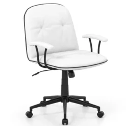 Bürostuhl ergonomischKunstleder Schreibtischstuhl mit gepolsterten Armlehnen & breitem Sitz Weiß