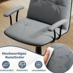 Bürostuhl ergonomischKunstleder Schreibtischstuhl mit gepolsterten Armlehnen & breitem Sitz Grau