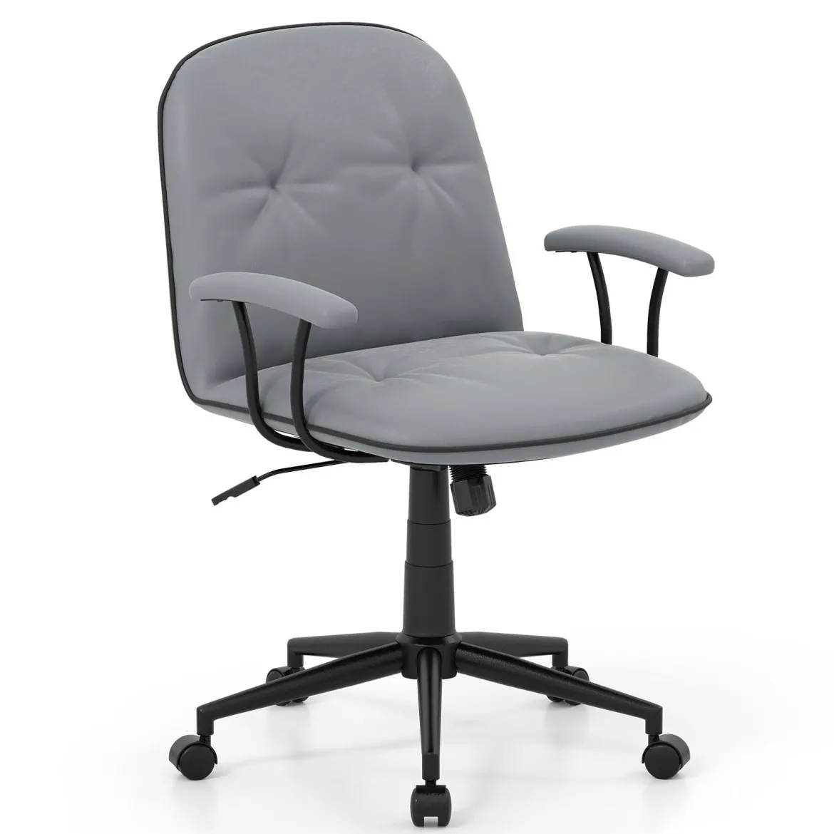 Bürostuhl ergonomischKunstleder Schreibtischstuhl mit gepolsterten Armlehnen & breitem Sitz Grau
