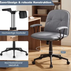 Bürostuhl ergonomischKunstleder Schreibtischstuhl mit gepolsterten Armlehnen & breitem Sitz Grau