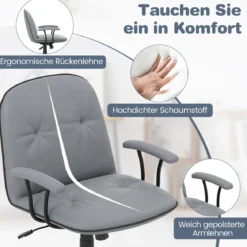 Bürostuhl ergonomischKunstleder Schreibtischstuhl mit gepolsterten Armlehnen & breitem Sitz Grau