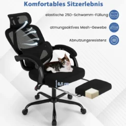 Bürostuhl ergonomisch mit einziehbarer Fußstütze Schreibtischstuhl mit Verstellbarer Rückenlehne Drehstuhl für Zuhause