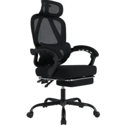 Bürostuhl ergonomisch mit einziehbarer Fußstütze Schreibtischstuhl mit Verstellbarer Rückenlehne Drehstuhl für Zuhause