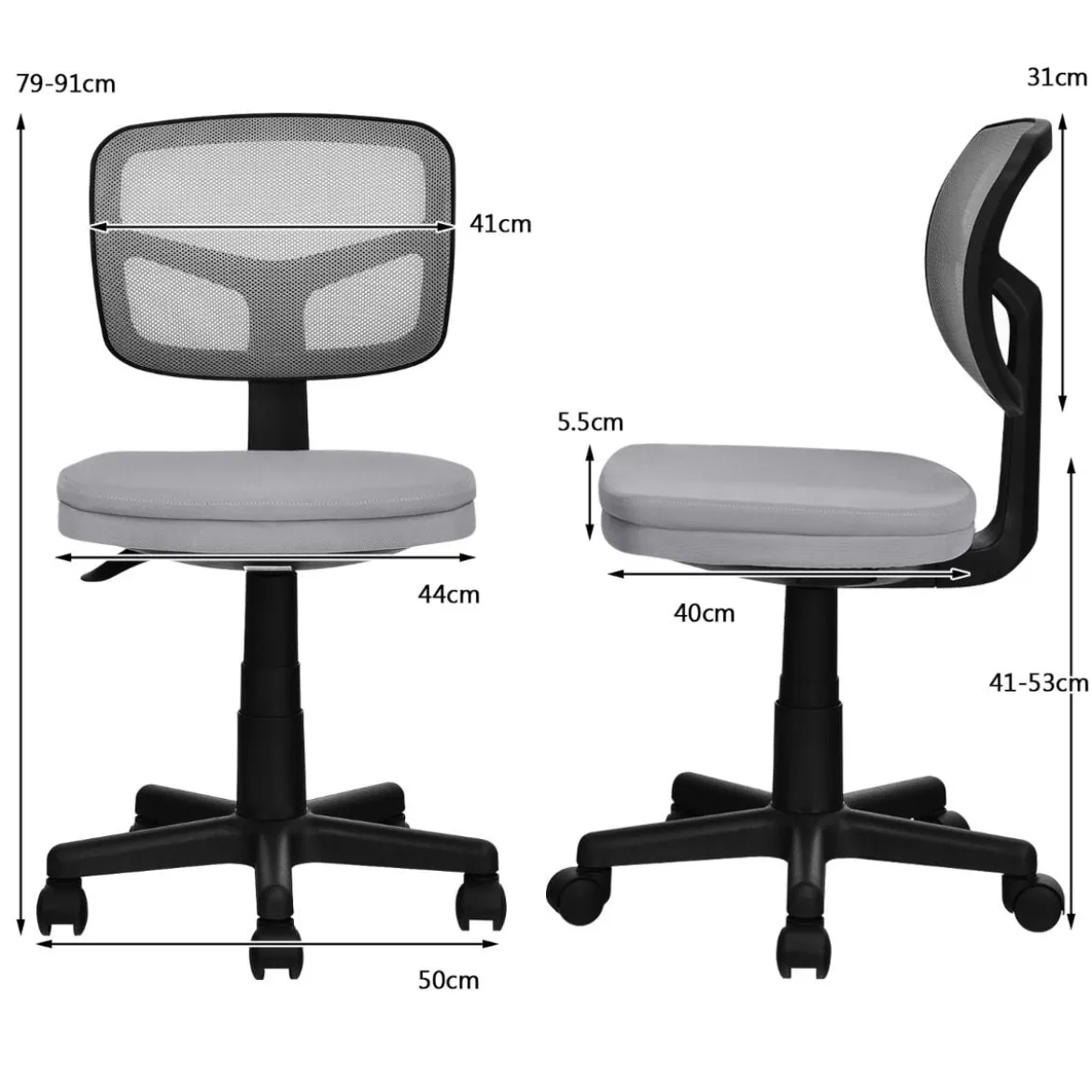 Bürostuhl höhenverstellbarer Computerstuhl 360° drehbar 50 x 50 x 79-91 cm Grau
